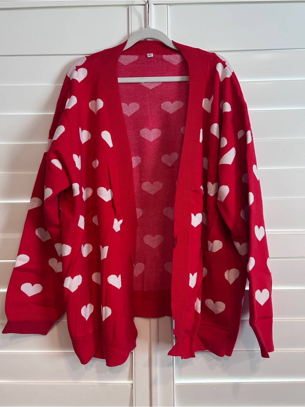 Grace Karin Heart Print Open Cardigan Red Multi Size XL